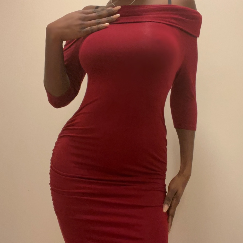 Burgundy/Red Off-Shoulder Sweater Dress